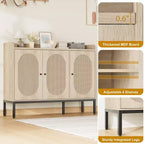 Shoe Cabinet with 3 Rattan Doors, Freestanding Shoe Storage Organizer with Adjustable Shelves, 7-Tier Shoe Storage Cabinet for Entryway, Living Room