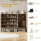 Shoe Cabinet with 3 Rattan Doors, Freestanding Shoe Storage Organizer with Adjustable Shelves, 7-Tier Shoe Storage Cabinet for Entryway, Living Room