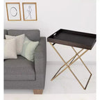 27 Gold And Walnut Solid Wood Rectangular End Table