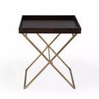 27 Gold And Walnut Solid Wood Rectangular End Table