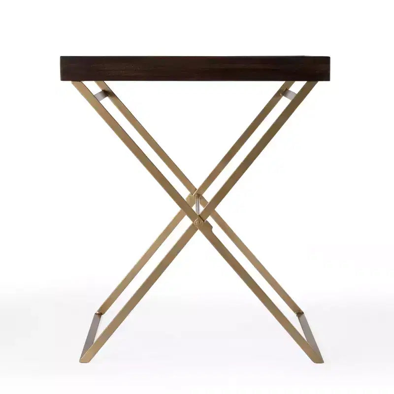 27 Gold And Walnut Solid Wood Rectangular End Table