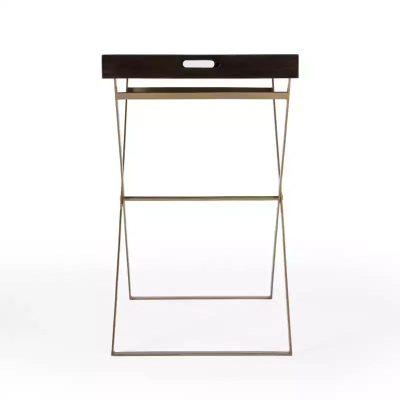 27 Gold And Walnut Solid Wood Rectangular End Table