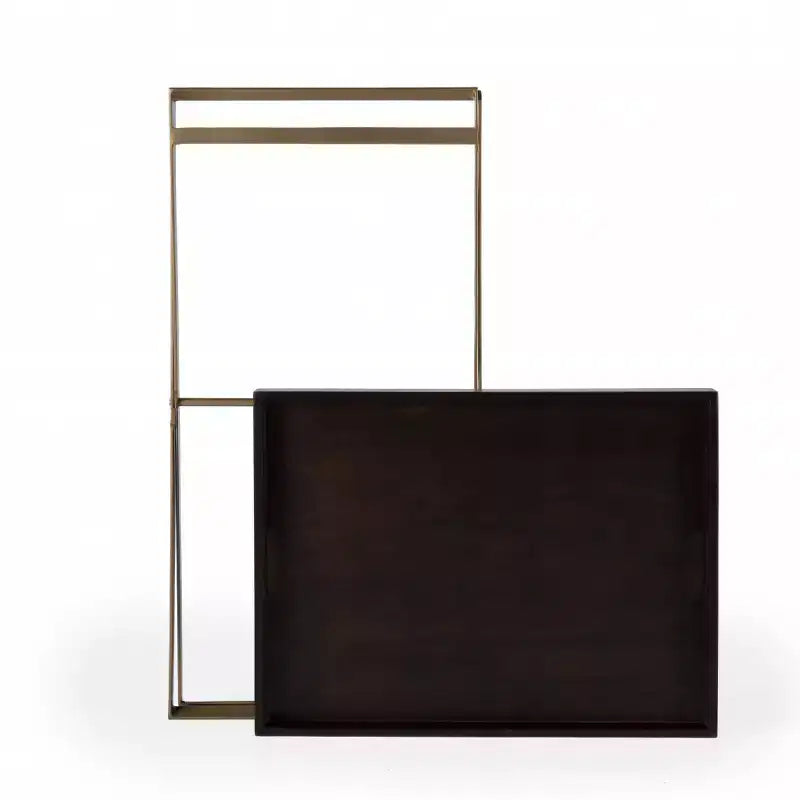 27 Gold And Walnut Solid Wood Rectangular End Table