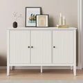 Fluted 3-Door Cabinet, Modern White Buffet Cabinet with Adjustable Shelves & Metal Knobs, Sideboard Coffee Bar Cabinet, Storage Cabinet,White