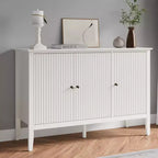 Fluted 3-Door Cabinet, Modern White Buffet Cabinet with Adjustable Shelves & Metal Knobs, Sideboard Coffee Bar Cabinet, Storage Cabinet,White