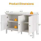 Fluted 3-Door Cabinet, Modern White Buffet Cabinet with Adjustable Shelves & Metal Knobs, Sideboard Coffee Bar Cabinet, Storage Cabinet,White