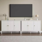 Fluted 3-Door Cabinet, Modern White Buffet Cabinet with Adjustable Shelves & Metal Knobs, Sideboard Coffee Bar Cabinet, Storage Cabinet,White