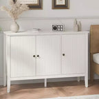 Fluted 3-Door Cabinet, Modern White Buffet Cabinet with Adjustable Shelves & Metal Knobs, Sideboard Coffee Bar Cabinet, Storage Cabinet,White