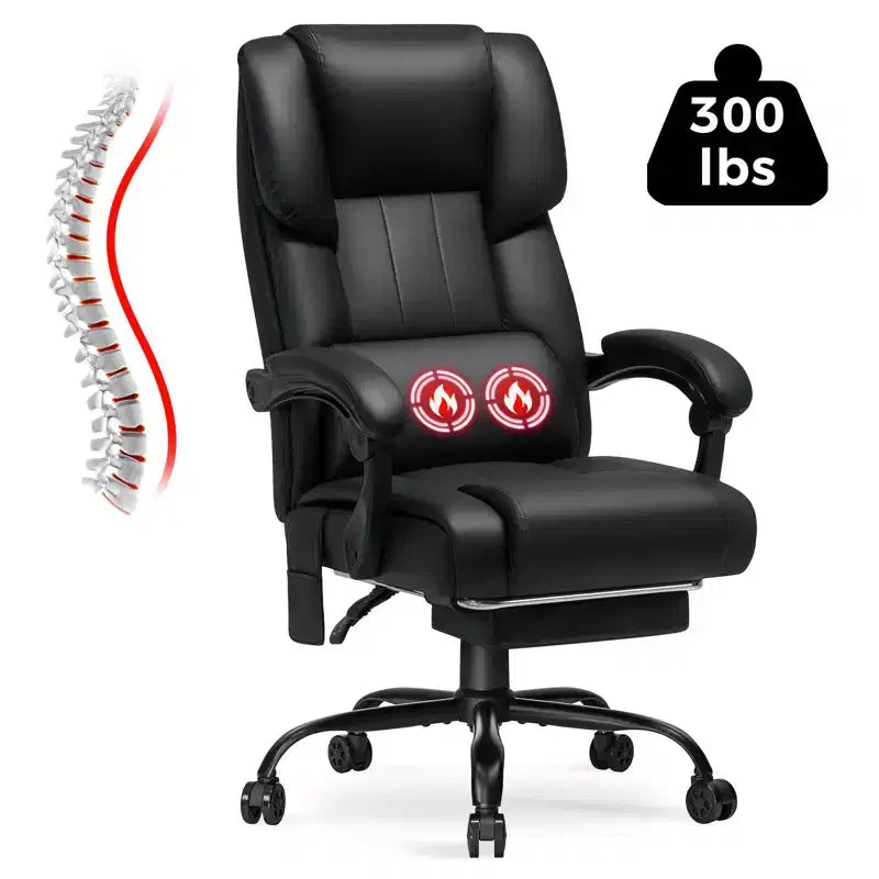 Fauteuil de bureau de direction massant et chauffant avec accoudoirs réglables, repose-pieds et dossier inclinable