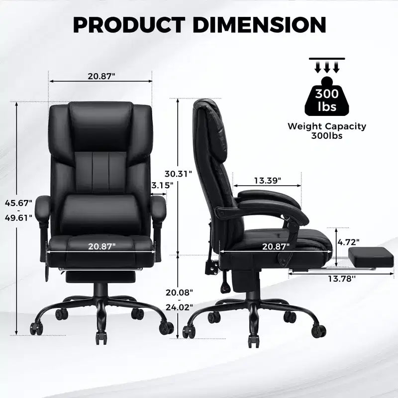Fauteuil de bureau de direction massant et chauffant avec accoudoirs réglables, repose-pieds et dossier inclinable