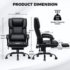 Fauteuil de bureau de direction massant et chauffant avec accoudoirs réglables, repose-pieds et dossier inclinable