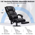 Fauteuil de bureau de direction massant et chauffant avec accoudoirs réglables, repose-pieds et dossier inclinable