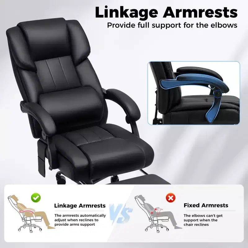 Fauteuil de bureau de direction massant et chauffant avec accoudoirs réglables, repose-pieds et dossier inclinable