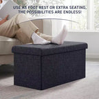 Foldable Tufted Linen 30 Inch Bench Storage Ottoman