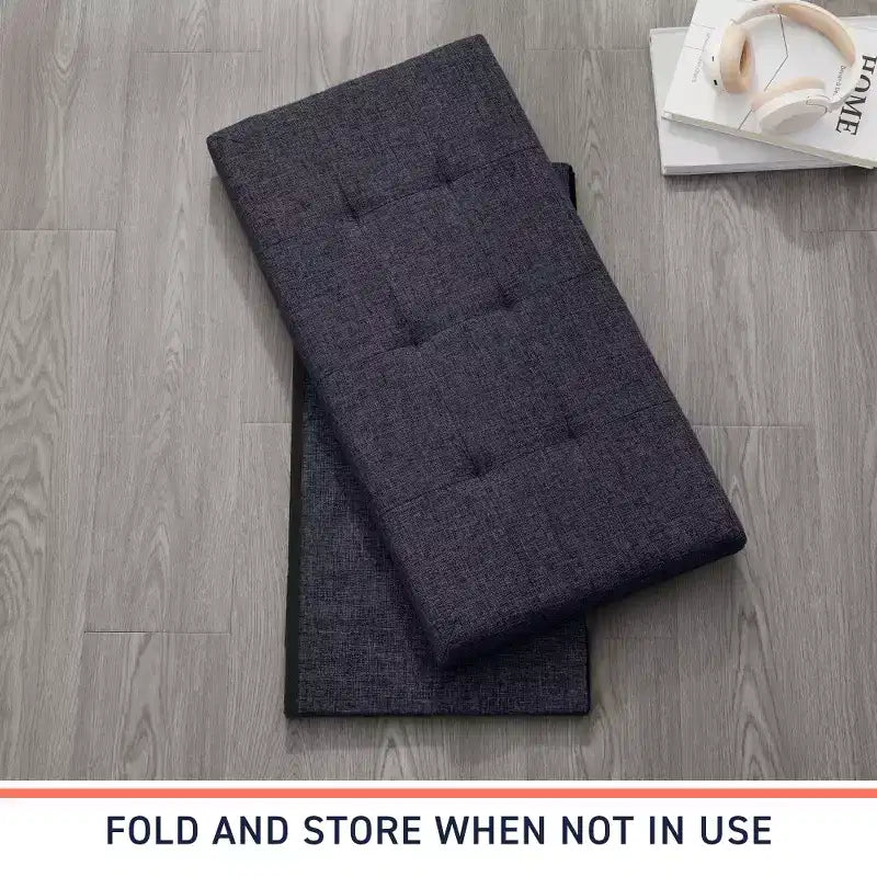 Foldable Tufted Linen 30 Inch Bench Storage Ottoman