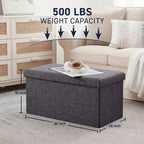 Foldable Tufted Linen 30 Inch Bench Storage Ottoman