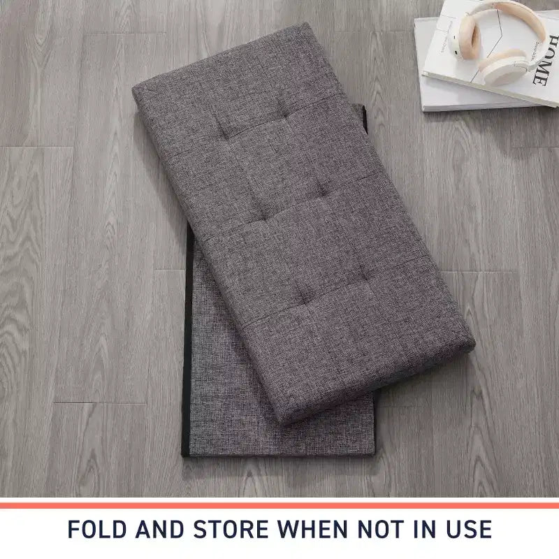 Foldable Tufted Linen 30 Inch Bench Storage Ottoman