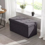 Foldable Tufted Linen 30 Inch Bench Storage Ottoman