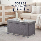 Foldable Tufted Linen 30 Inch Bench Storage Ottoman