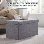 Foldable Tufted Linen 30 Inch Bench Storage Ottoman