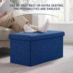 Foldable Tufted Linen 30 Inch Bench Storage Ottoman