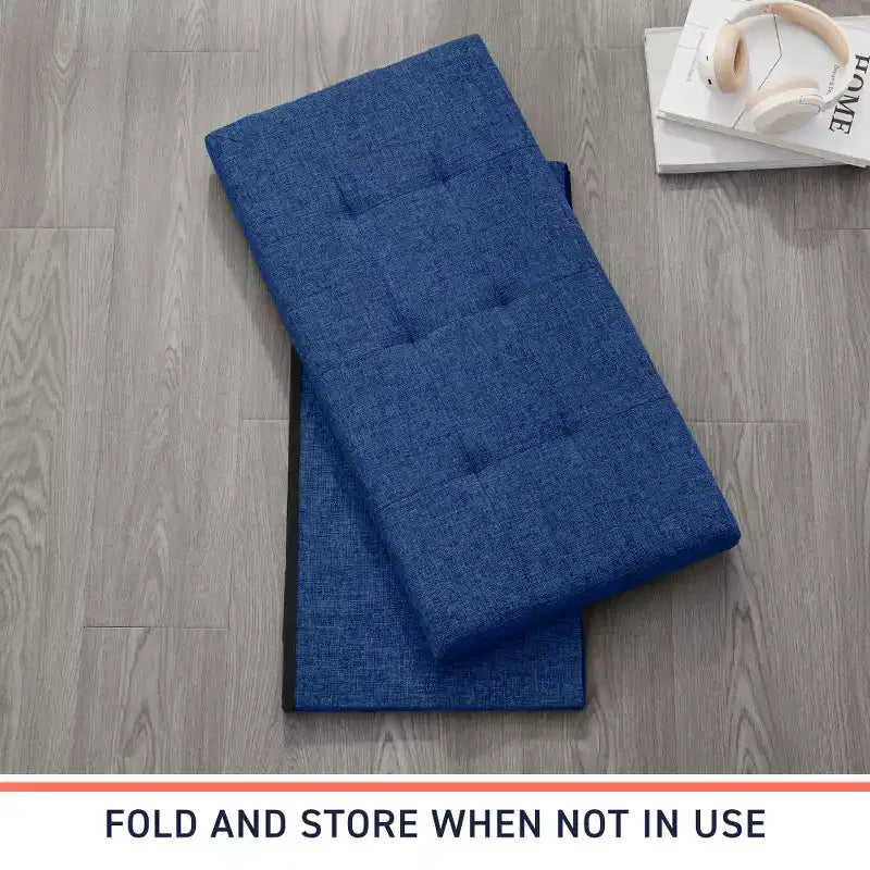 Foldable Tufted Linen 30 Inch Bench Storage Ottoman