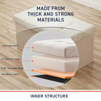 Foldable Tufted Linen 30 Inch Bench Storage Ottoman