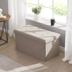 Foldable Tufted Linen 30 Inch Bench Storage Ottoman
