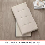 Foldable Tufted Linen 30 Inch Bench Storage Ottoman