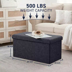 Foldable Tufted Linen 30 Inch Bench Storage Ottoman