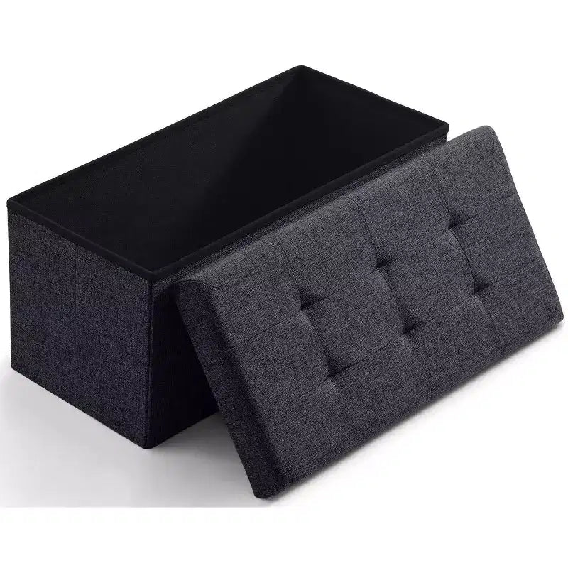 Foldable Tufted Linen 30 Inch Bench Storage Ottoman