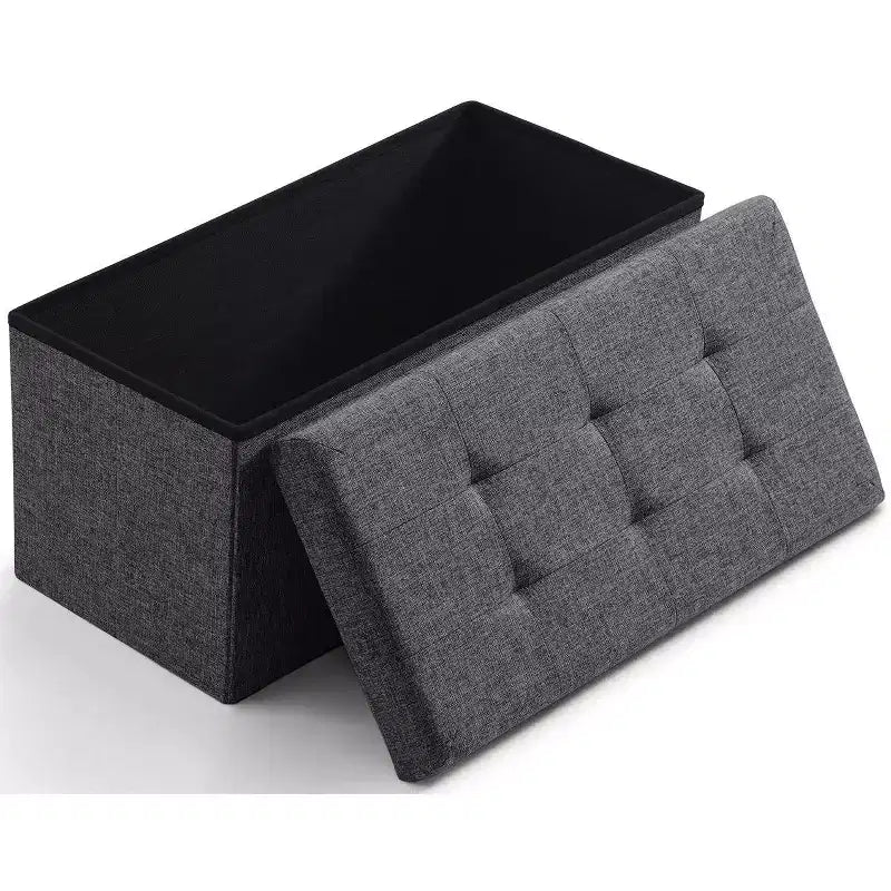 Foldable Tufted Linen 30 Inch Bench Storage Ottoman