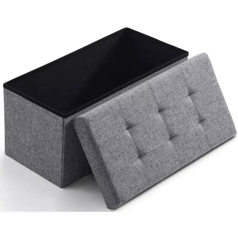Foldable Tufted Linen 30 Inch Bench Storage Ottoman