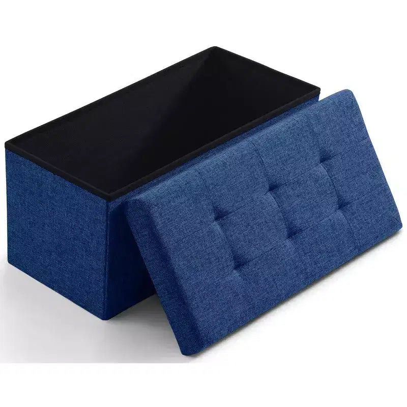 Foldable Tufted Linen 30 Inch Bench Storage Ottoman