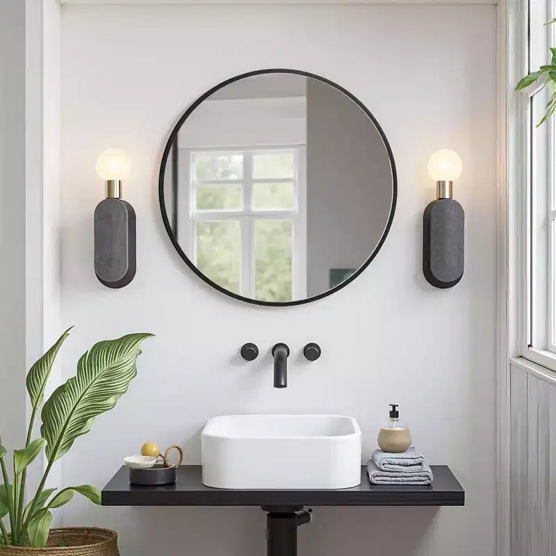 23.6 inch Black Aluminum Round Wall Mirror with Slim Frame Wall-mounted Bathroom Mirror