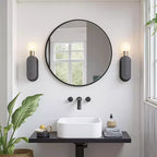 23.6 inch Black Aluminum Round Wall Mirror with Slim Frame Wall-mounted Bathroom Mirror