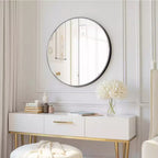23.6 inch Black Aluminum Round Wall Mirror with Slim Frame Wall-mounted Bathroom Mirror