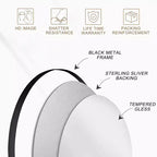 23.6 inch Black Aluminum Round Wall Mirror with Slim Frame Wall-mounted Bathroom Mirror