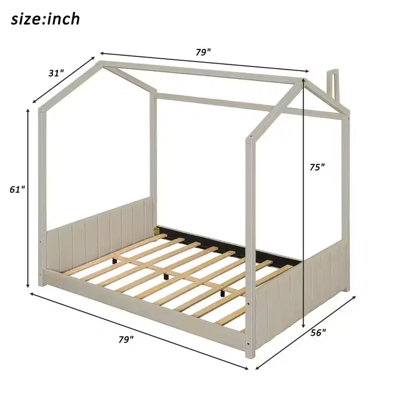 Full Size Velvet House Bed Wood Bed