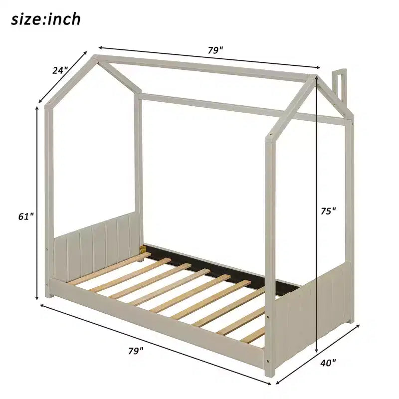 Full Size Velvet House Bed Wood Bed