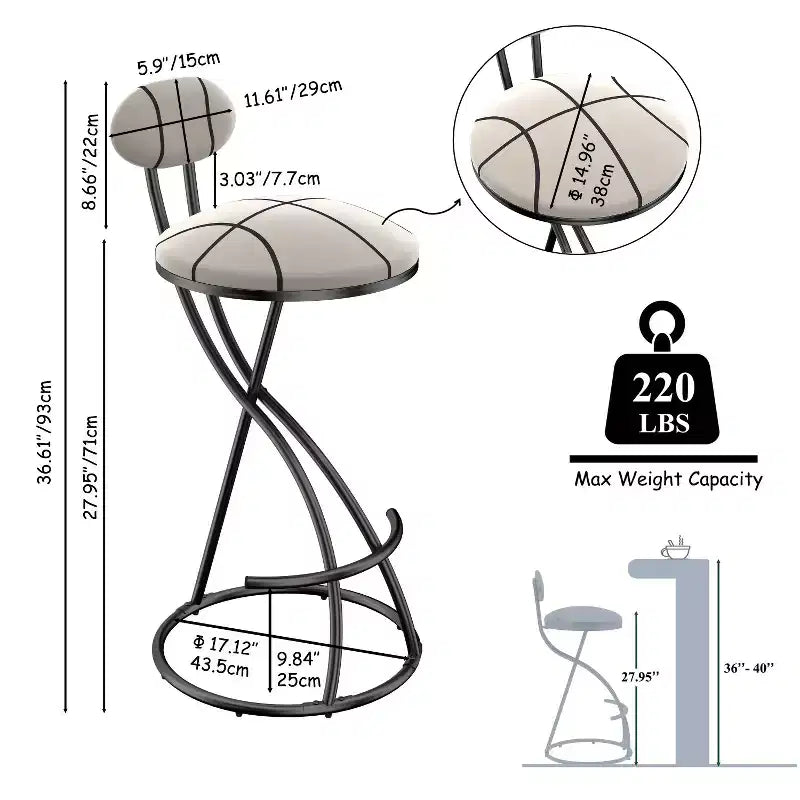 Round Bar Stools Modern Velvet Upholstered Counter Chair for Dining Room