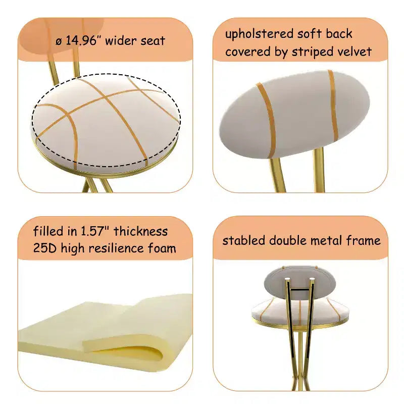 Round Bar Stools Modern Velvet Upholstered Counter Chair for Dining Room