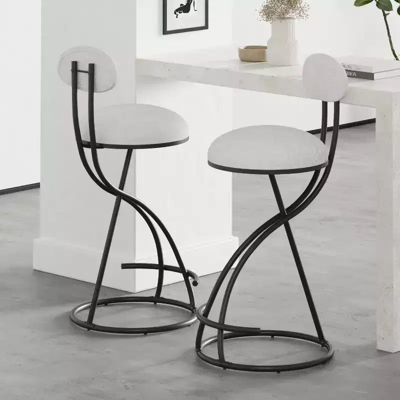 Round Bar Stools Modern Velvet Upholstered Counter Chair for Dining Room