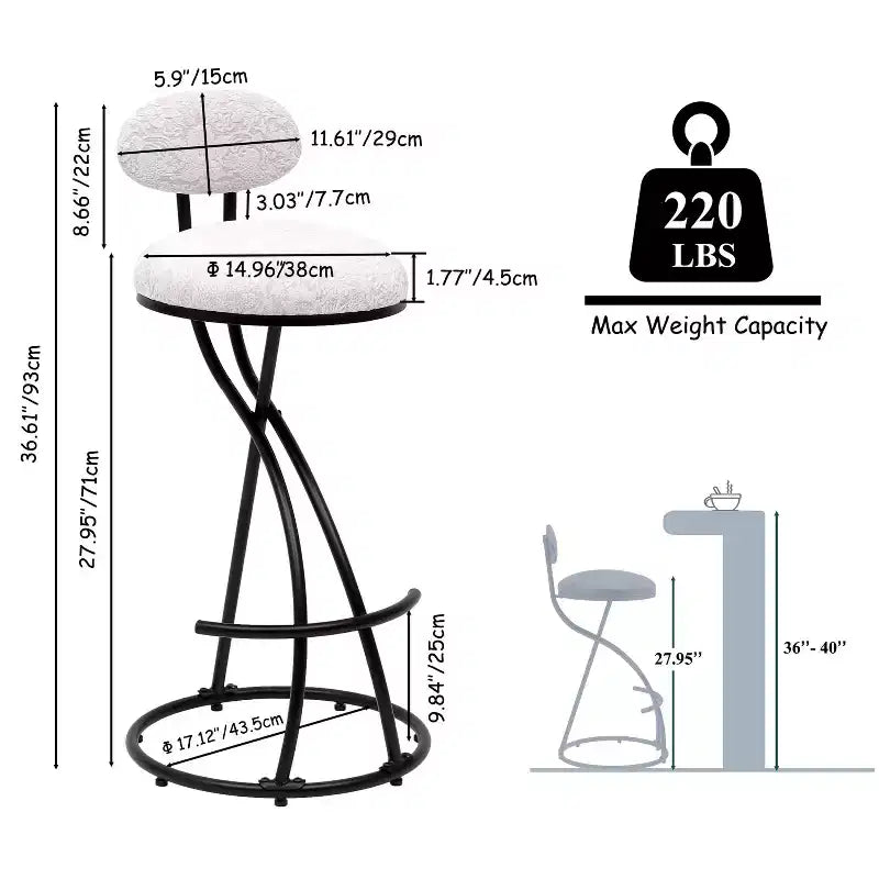 Round Bar Stools Modern Velvet Upholstered Counter Chair for Dining Room