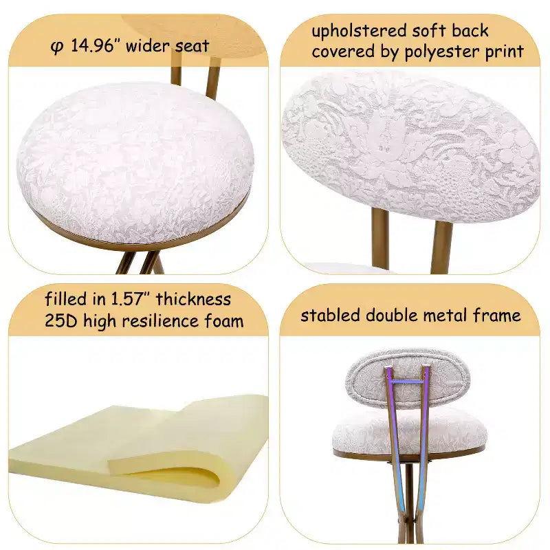 Round Bar Stools Modern Velvet Upholstered Counter Chair for Dining Room