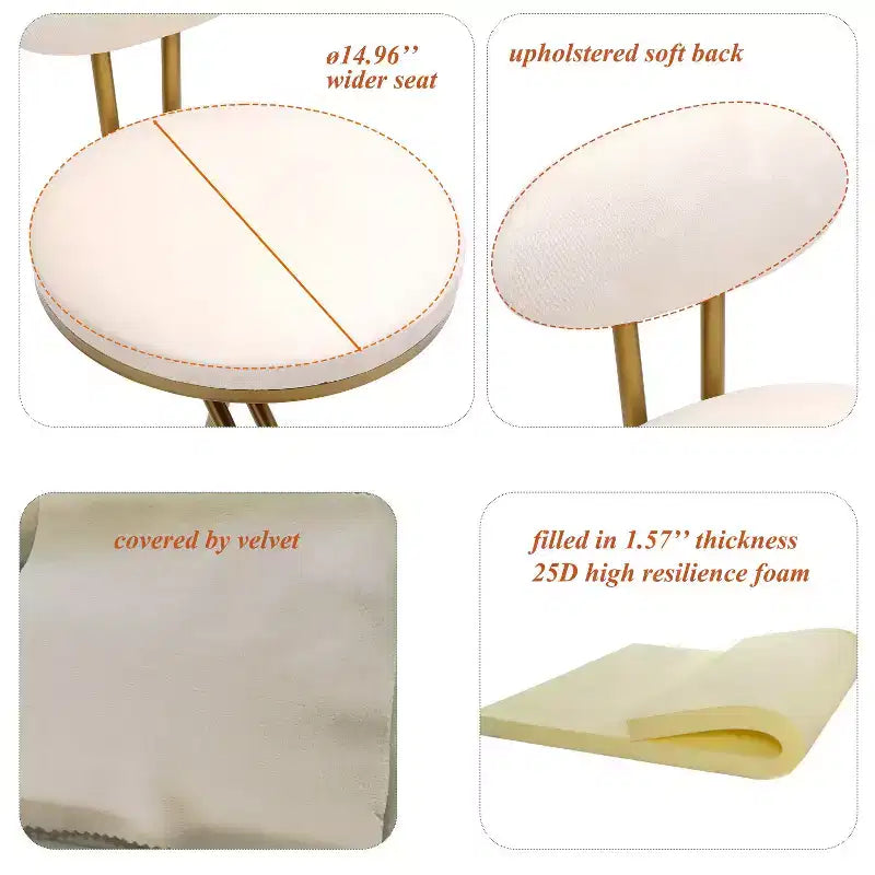 Round Bar Stools Modern Velvet Upholstered Counter Chair for Dining Room