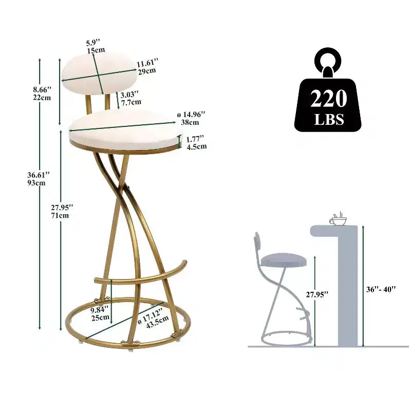 Round Bar Stools Modern Velvet Upholstered Counter Chair for Dining Room