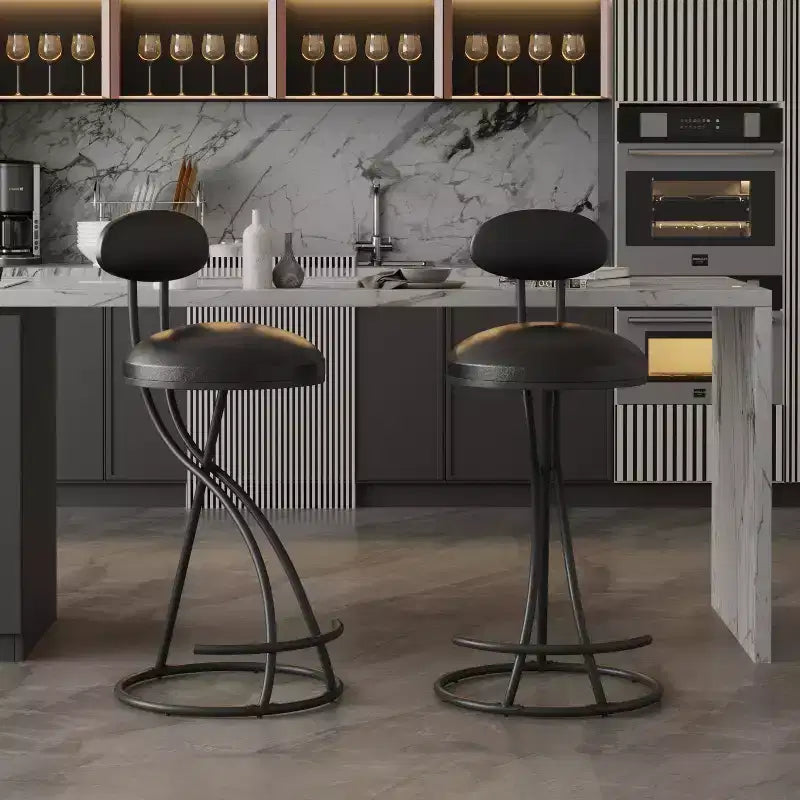 Round Bar Stools Modern Velvet Upholstered Counter Chair for Dining Room