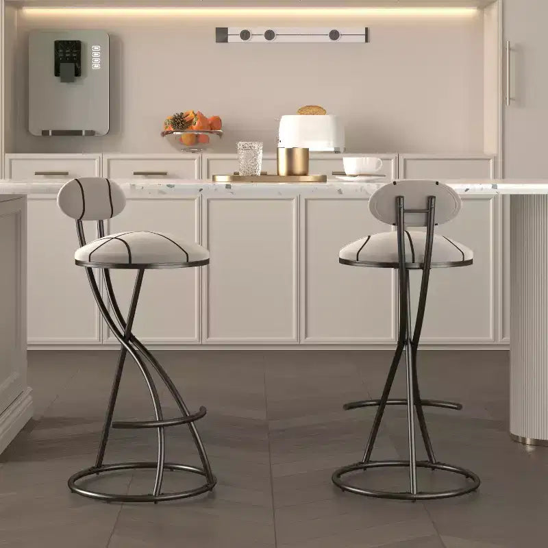 Round Bar Stools Modern Velvet Upholstered Counter Chair for Dining Room