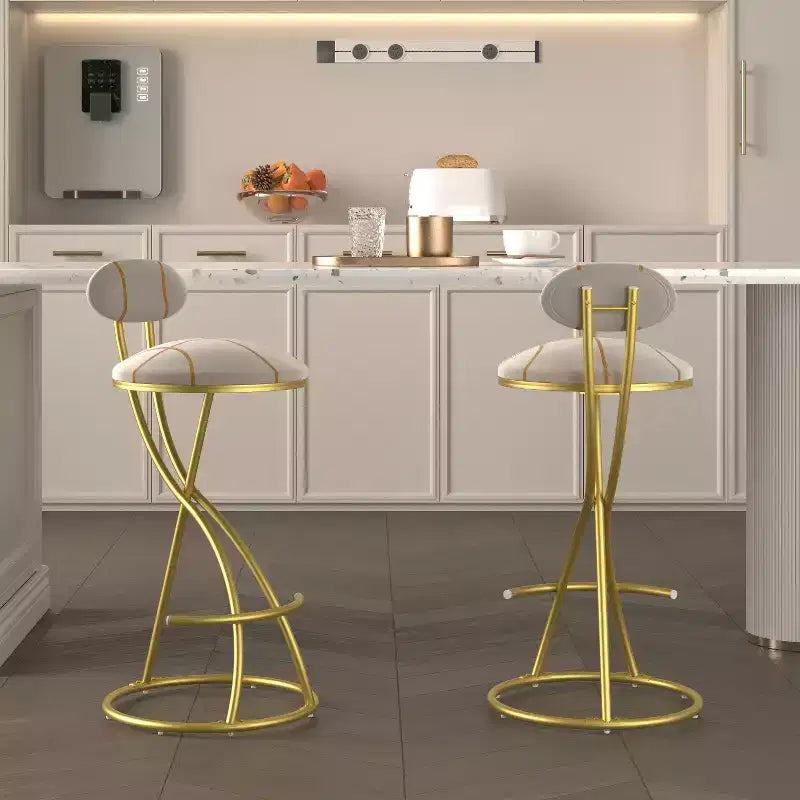 Round Bar Stools Modern Velvet Upholstered Counter Chair for Dining Room